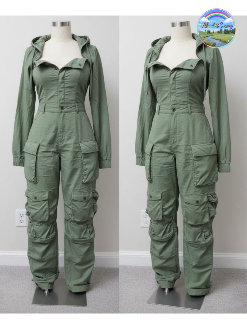 Strapless Denim Cargo Jumpsuit High Waisted Off Shoulder Women's